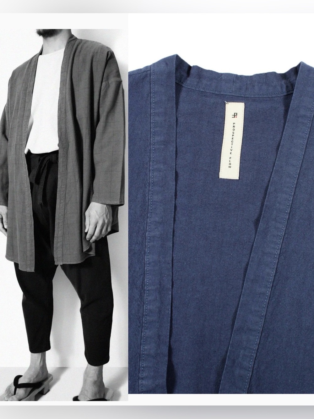 Prospective Flow Haori Indigo Blue Linen Hemp blend Japanese Men’s Wardrobe,S